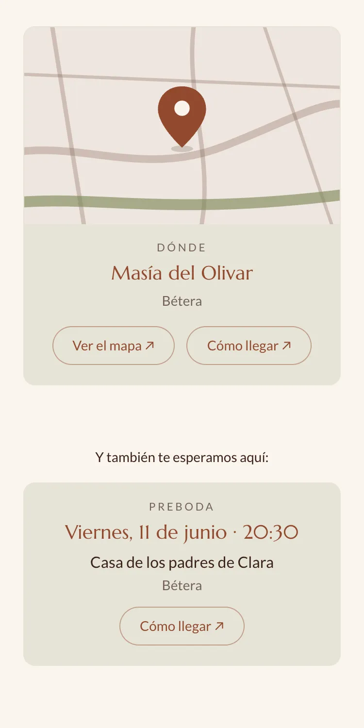Invitación de boda que también invita a la preboda, con su día, su hora y su lugar