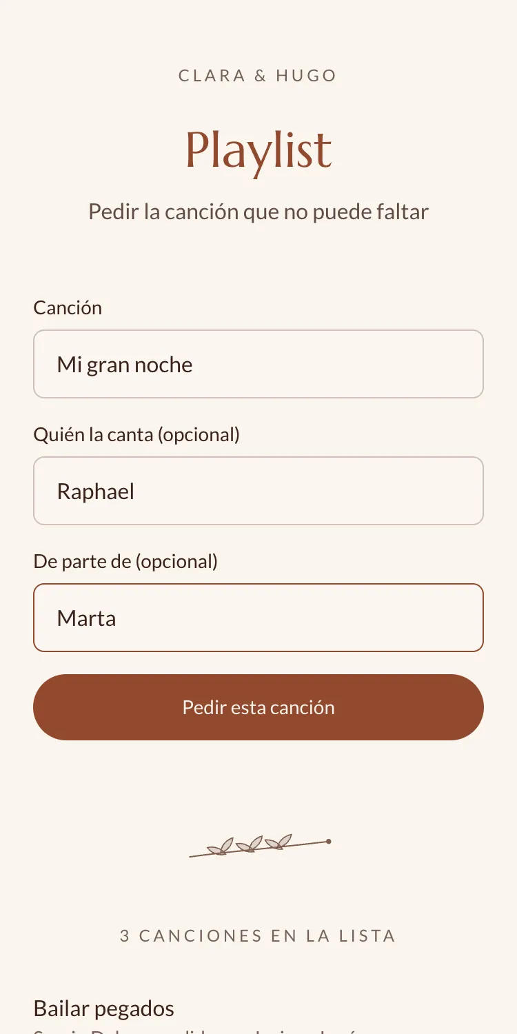 Invitada pidiendo una canción para la playlist de la boda desde el móvil