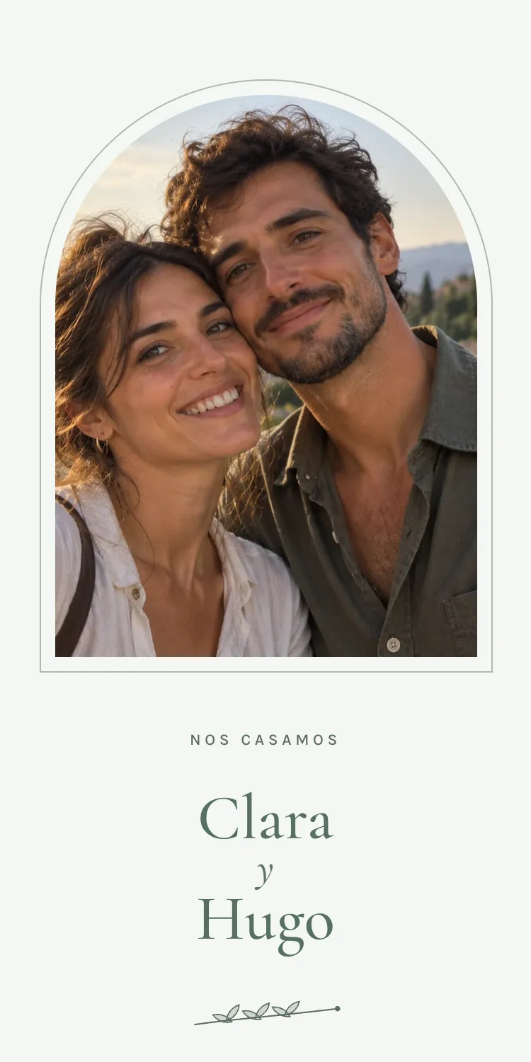 Web de boda con la plantilla Almendro en la paleta Eucalipto, en el móvil