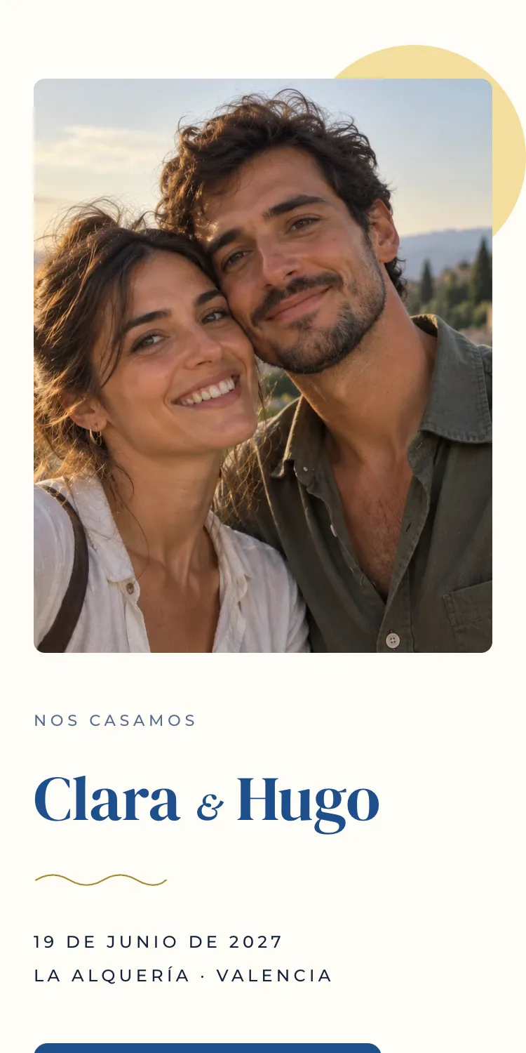 Web de boda con la plantilla Azahar en la paleta Azahar, en el móvil