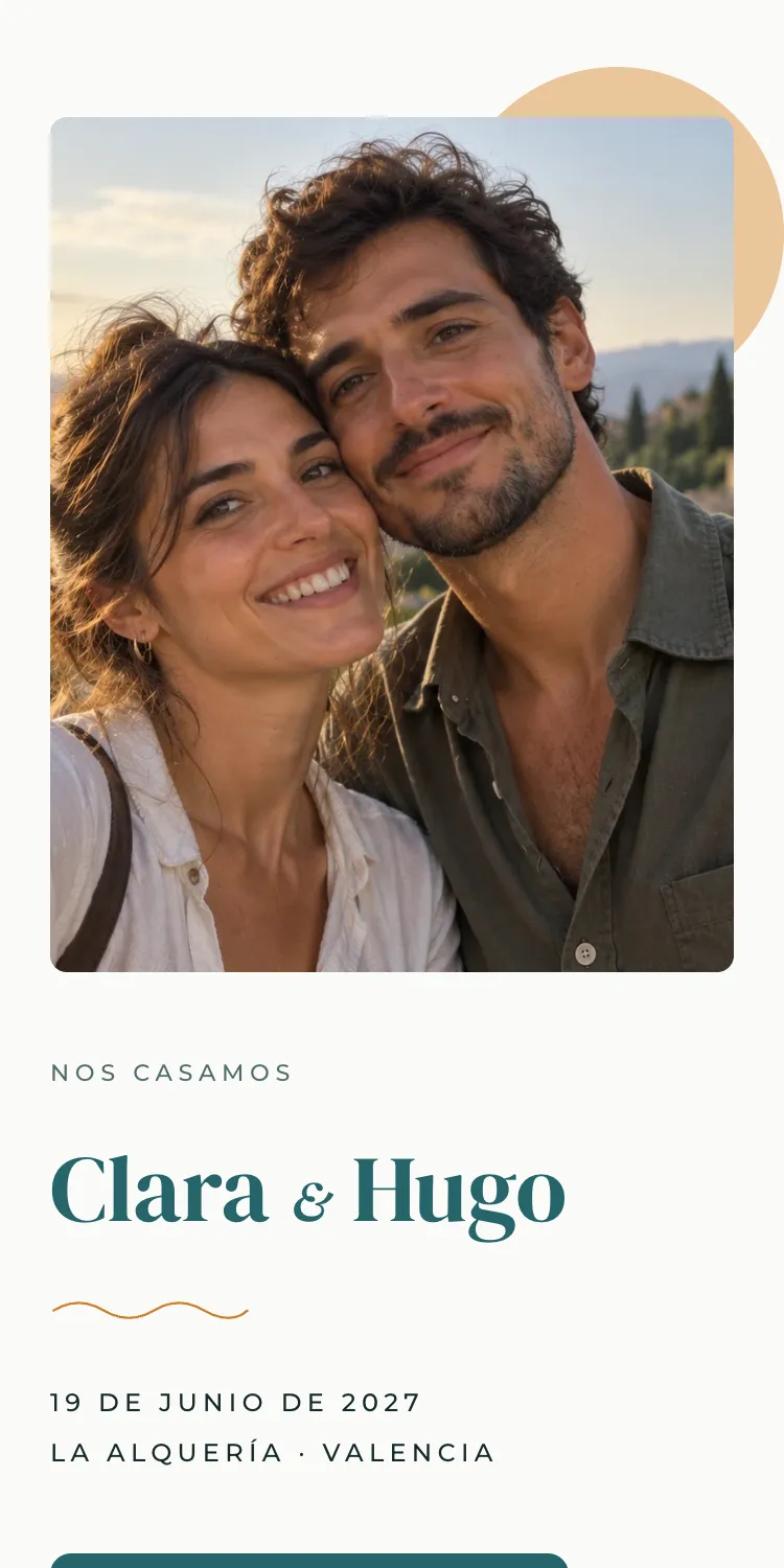 Web de boda con la plantilla Azahar en la paleta Cerámica, en el móvil