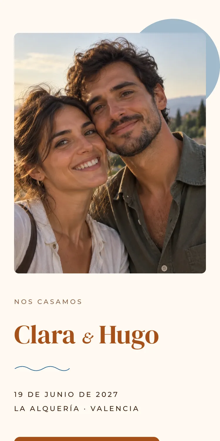 Web de boda con la plantilla Azahar en la paleta Naranjo, en el móvil