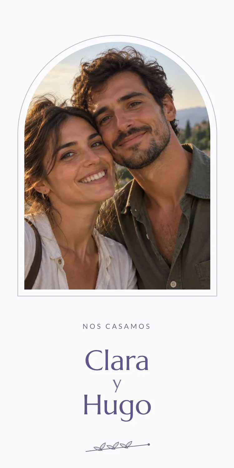 Web de boda con la plantilla Olivar en la paleta Espliego, en el móvil