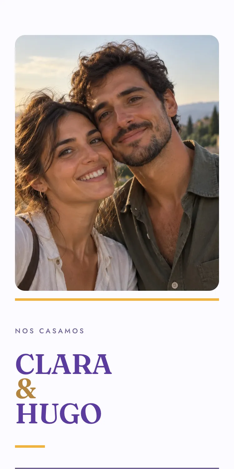 Web de boda con la plantilla Verbena en la paleta Uva, en el móvil