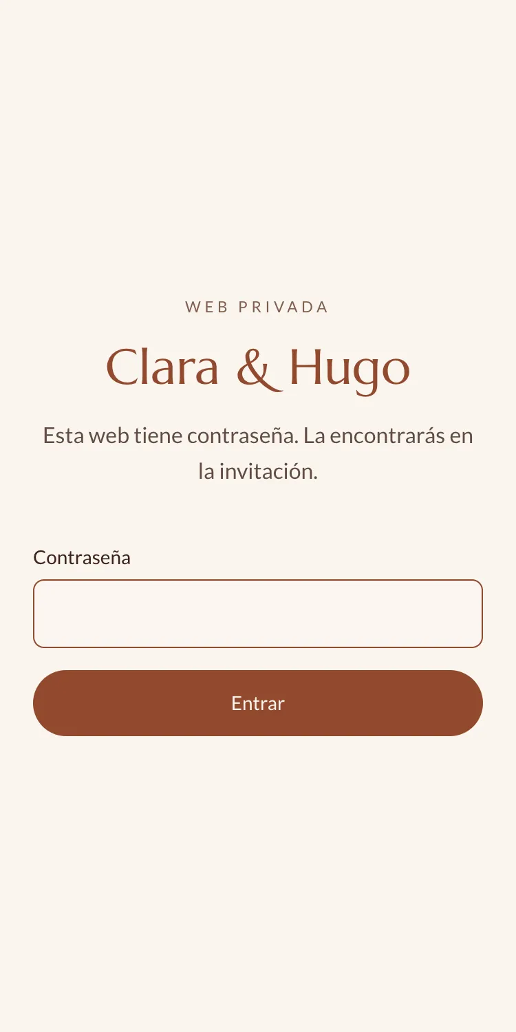 Web de boda protegida con contraseña, en el móvil